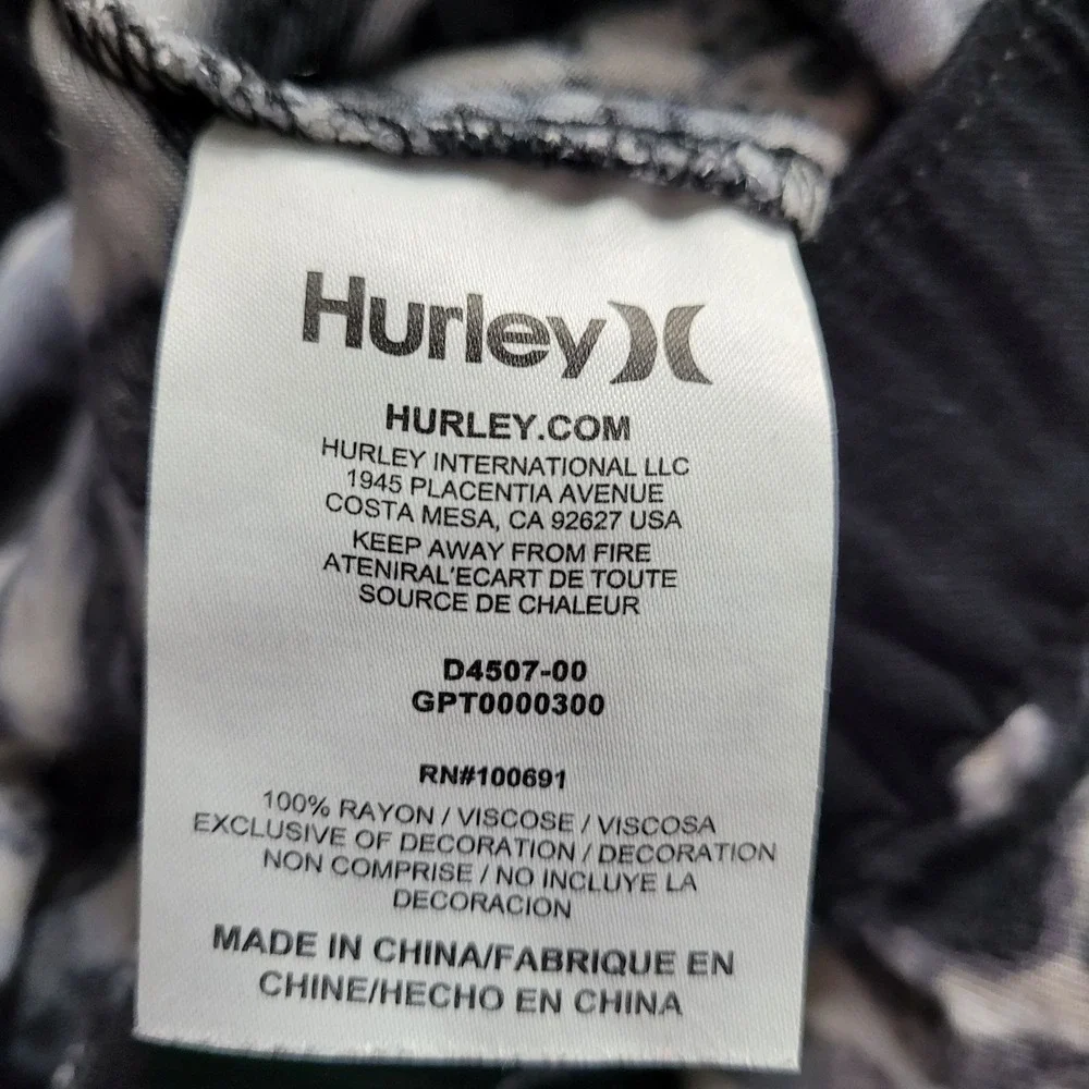 Hurley Pants Joggers Loungewear Elastic Waist Tapered Cuffed‎ Hem Print Black S